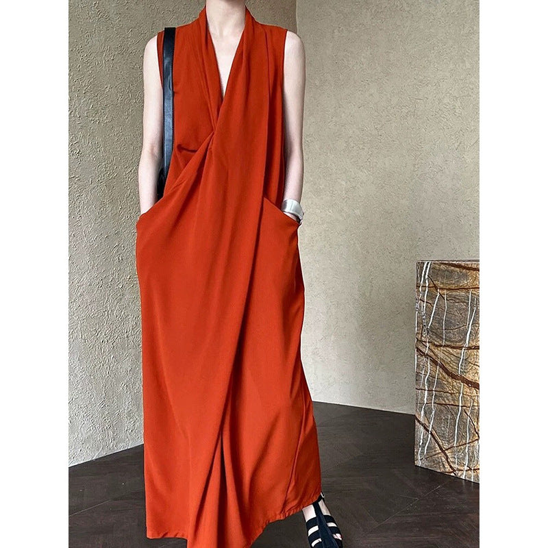 Robe maxi sans manches drapée pour femmes Chic und Stil