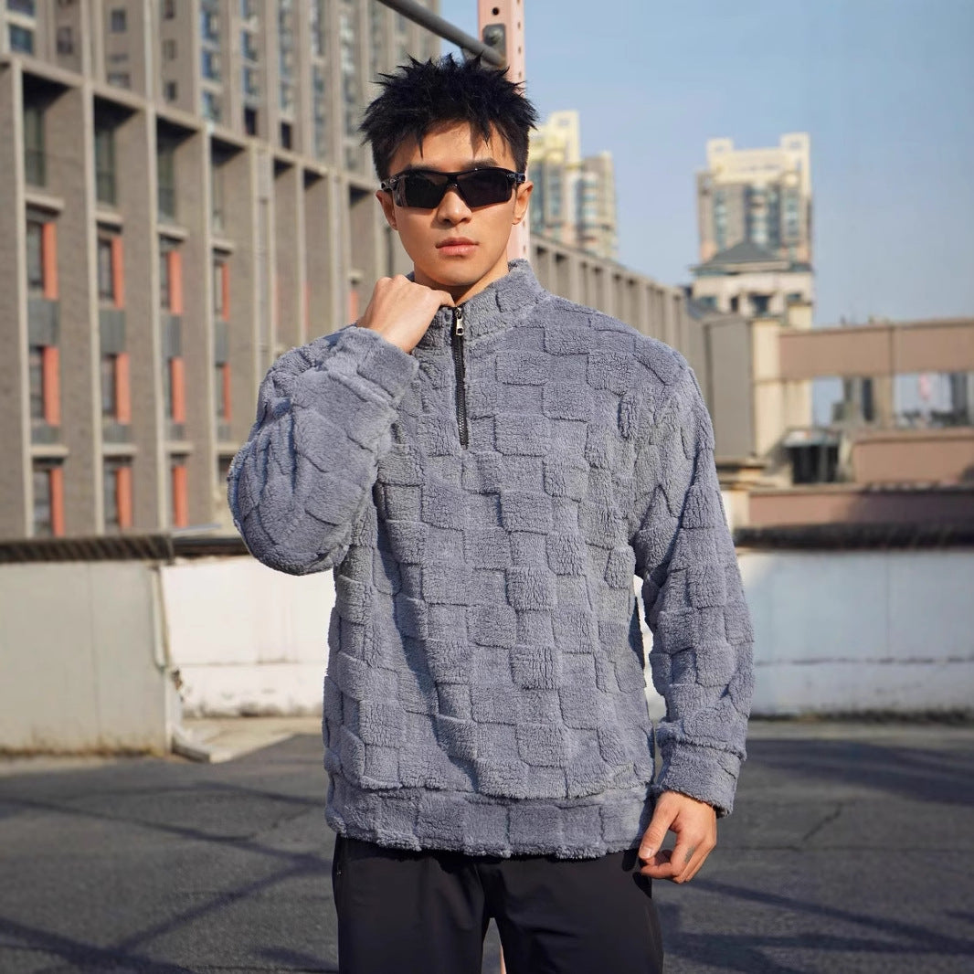 Men's fleece pullover with structured surface texture and high collar Chic und Stil