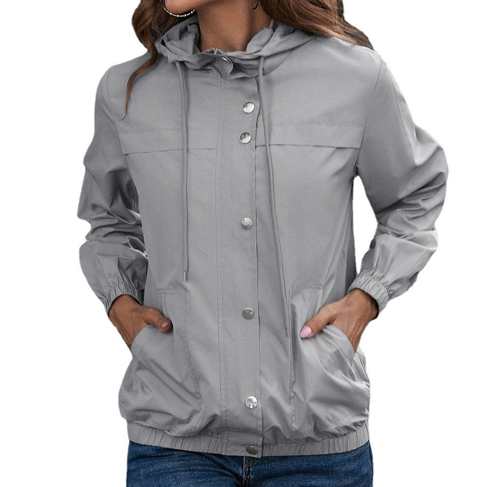 Ladies lightweight transition jacket with trendy hood design and practical pockets Chic and Style