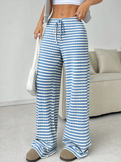 Wide striped palazzo pants in lightweight cotton for women with tie belt Chic and Style