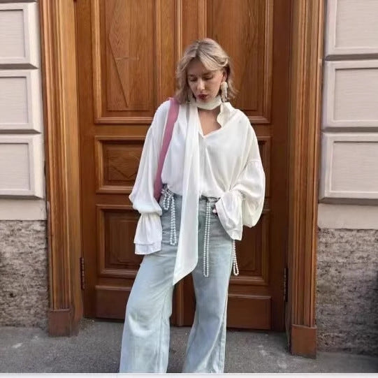 Dames Élégante blouse avec col en nœud et manches volantes Chic und Stil