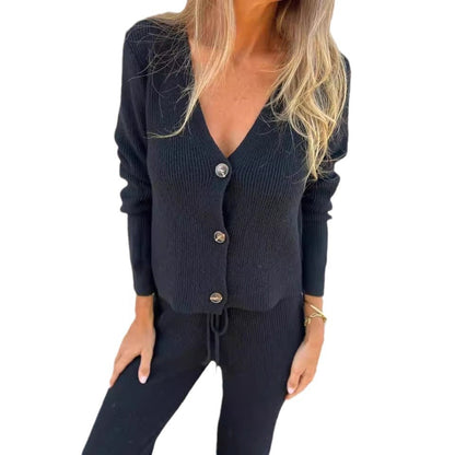 Dames Ensemble de loungewear en tricot luxueux avec détails de boutons Chic und Stil
