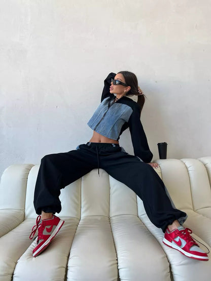 Trendy cropped sweatshirt set for women and loose athletic pants Chic and Style