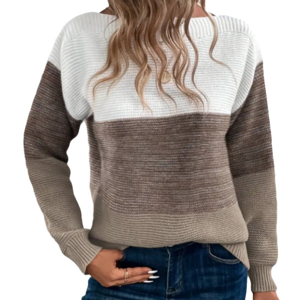 Dames pull en gros tricot tendance avec des détails modernes de blocs de couleur Chic und Stil