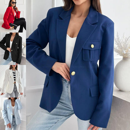 Dames Blazer à la mode avec poches brodées et élégante patte de boutonnage Chic und Stil
