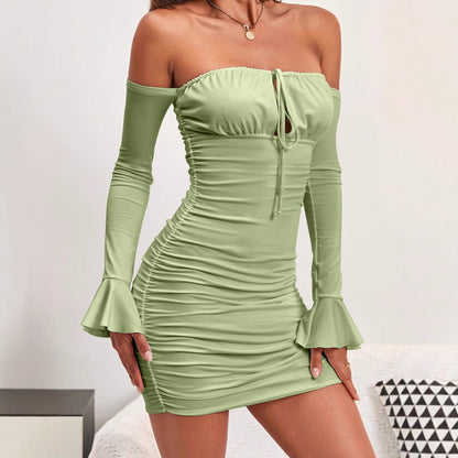 Femmes Robe portefeuille élégante avec design sans épaules et manches longues Chic und Stil