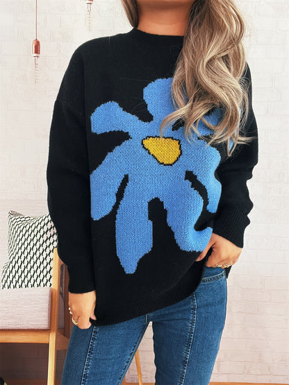 Femmes pull en tricot ludique avec application florale Chic und Stil