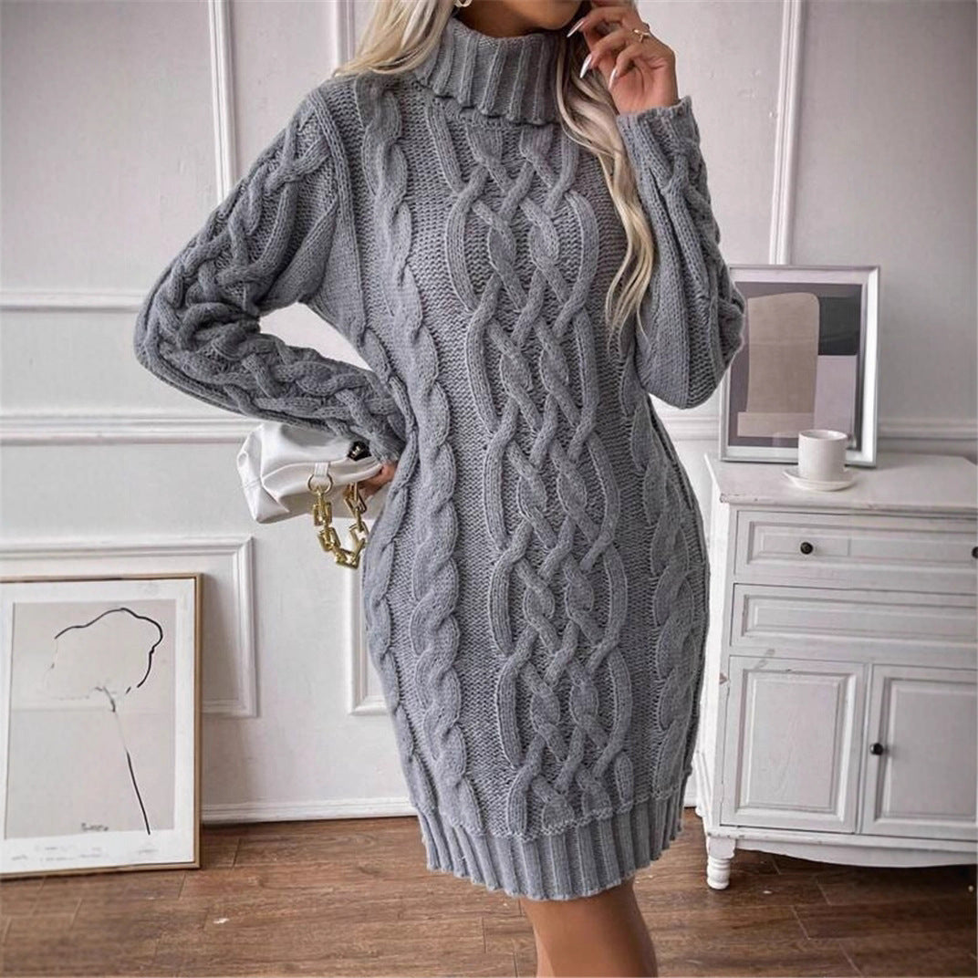 Robe en tricot pour femmes avec col montant et motif en relief Chic und Stil