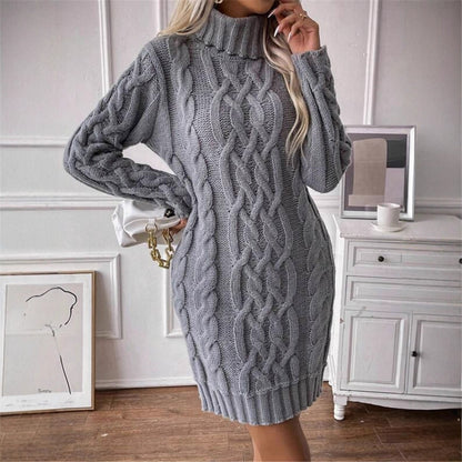Robe en tricot pour femmes avec col montant et motif en relief Chic und Stil