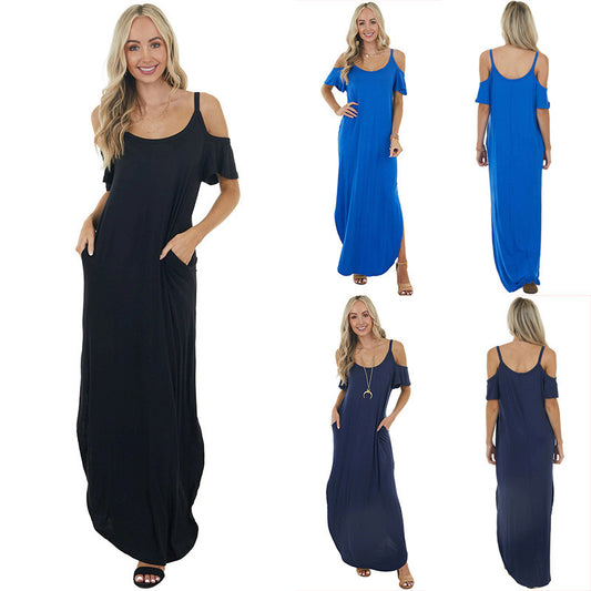Robe maxi décontractée pour femmes avec design épaules nues et fente latérale Chic und Stil