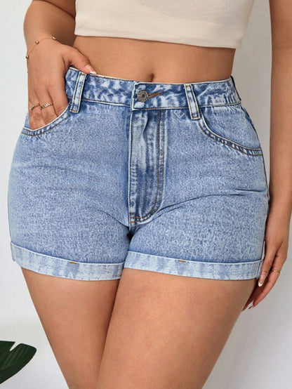 Shorts en jean taille haute pour femmes avec ourlet retourné à la mode Chic und Stil