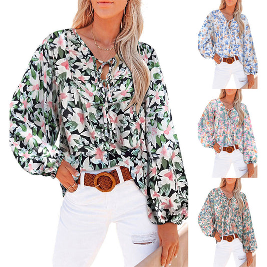 Blouse Femme Décontractée avec Imprimé Floral et Manches Volants Chic und Stil