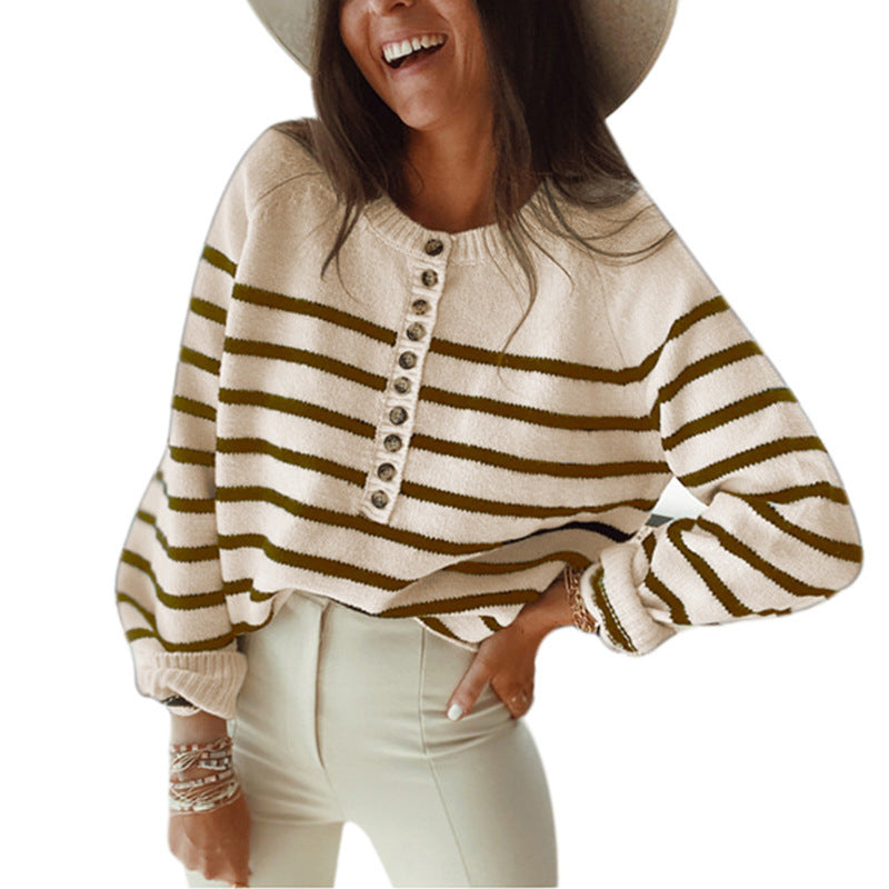 Pull en tricot rayé pour femmes avec patte de boutonnage et coupe ample Chic und Stil