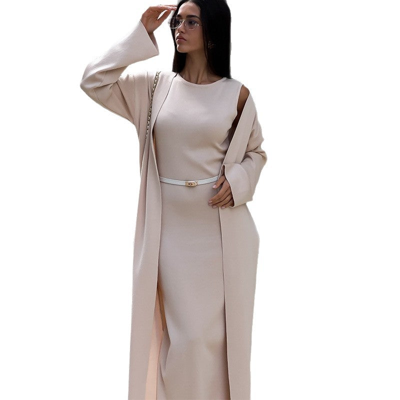 Dames élégant robe maxi avec manteau oversized assorti Chic und Stil