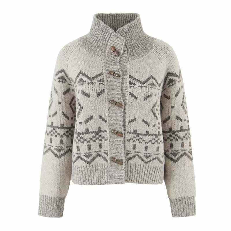 Damen warme Strickjacke mit traditionellen Mustern Chic und Stil