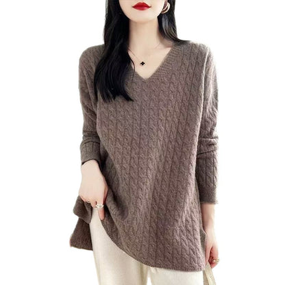 Femme pull en grosse maille avec décolleté en V et coupe décontractée Chic und Stil