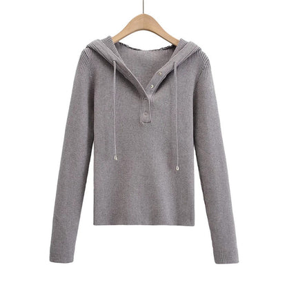 Pull en tricot décontracté pour femmes avec capuche et boutons Chic und Stil