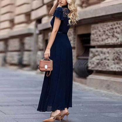 Robe maxicôtel élégante en dentelle et chiffon pour dames Chic und Stil