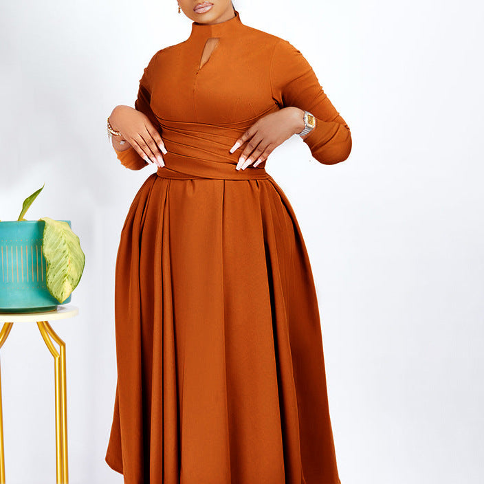 Robe maxi élégante pour femmes avec volants cintrés et manches longues Chic und Stil