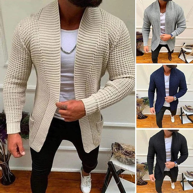 Men's knitted jacket with deep collar and textured design Chic and Style