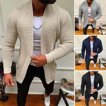 Men's knitted jacket with deep collar and textured design Chic and Style