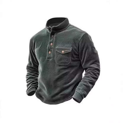 Pull en coton pour hommes avec fermeture à boutons et poche poitrine Chic und Stil
