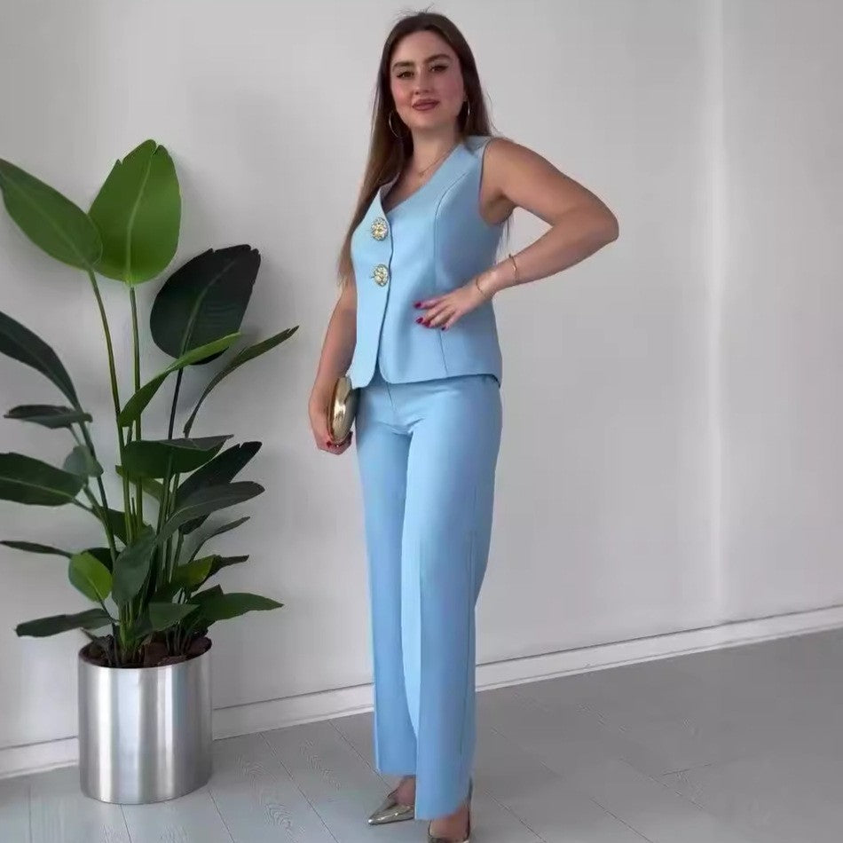 Dames ensemble élégant composé d'un haut sans manches et de pantalons palazzo Chic und Stil