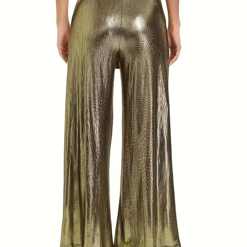 Elegant pleated pants for women with a glossy finish Chic and Style