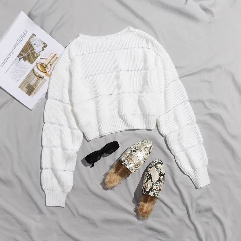 Dames pull-over en tricot tendance avec une texture en côtes et une coupe courte Chic und Stil