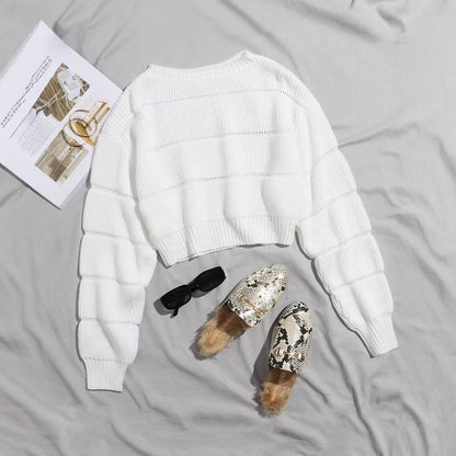 Dames pull-over en tricot tendance avec une texture en côtes et une coupe courte Chic und Stil