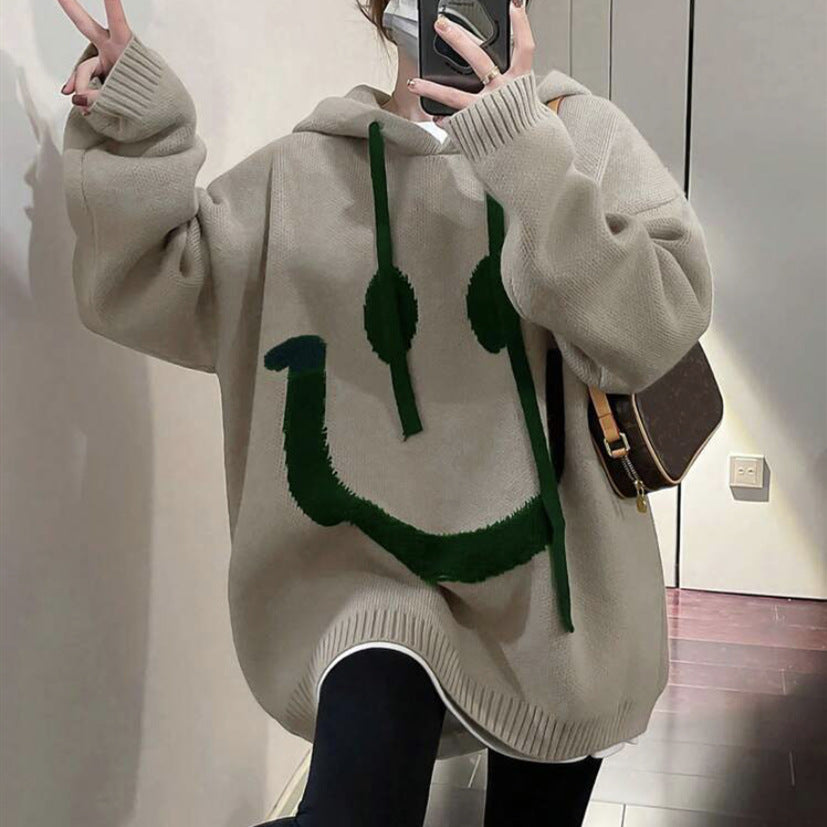 Dames Pull oversized décontracté avec motif smiley Chic und Stil