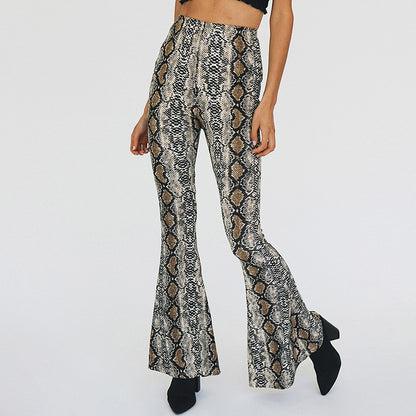 Flared pants for women with snake print Chic and Style