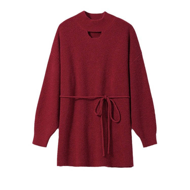 Robe en tricot pour femmes avec col montant et taille élégante Chic und Stil