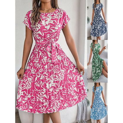 Robe A-ligne à imprimé floral pour dames avec taille ceinturée Chic und Stil