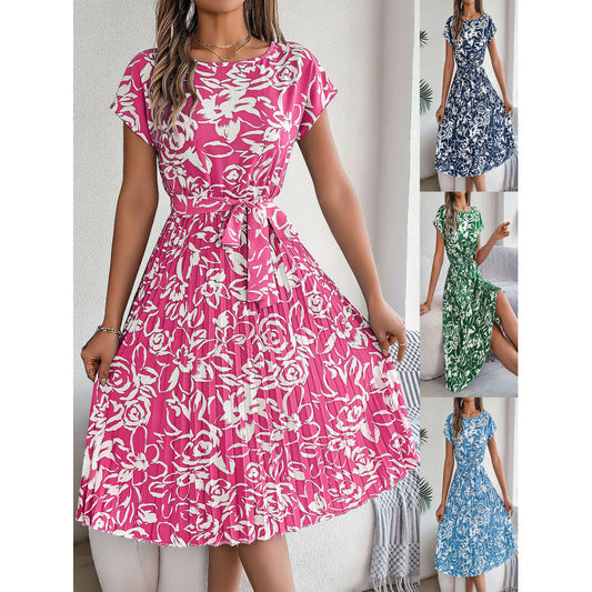 Robe A-ligne à imprimé floral pour dames avec taille ceinturée Chic und Stil