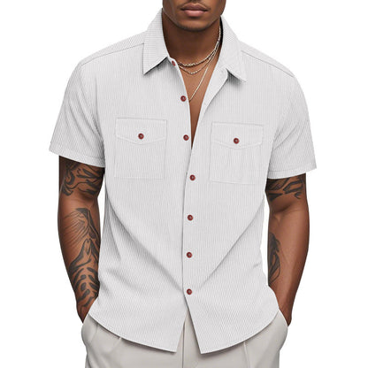 Chemise à manches courtes pour hommes avec un motif rayé pratique et deux poches poitrine Chic und Stil