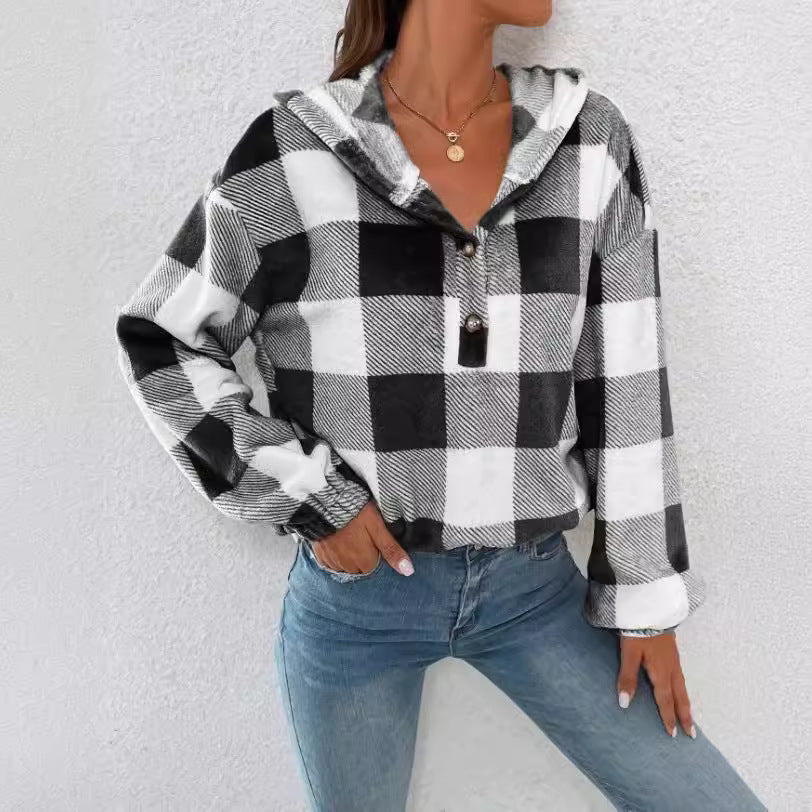 Dames Chemise à capuche à carreaux Chic und Stil