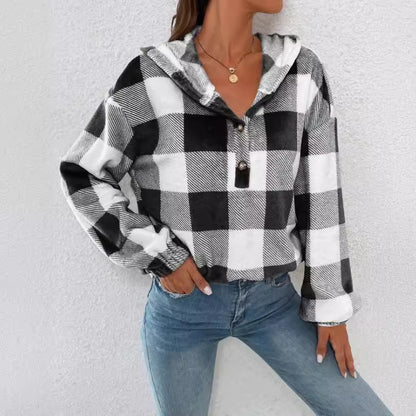 Dames Chemise à capuche à carreaux Chic und Stil