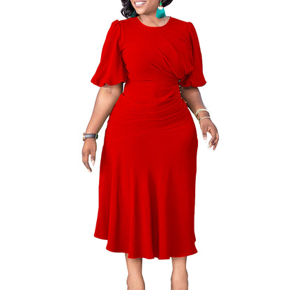 Robe midi pour femme avec un élégant ruché et des détails de boutons décoratifs Chic und Stil