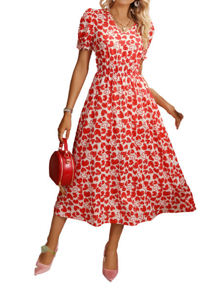 Robe mi-longue pour femmes avec motif en cœur et taille élastique Chic und Stil