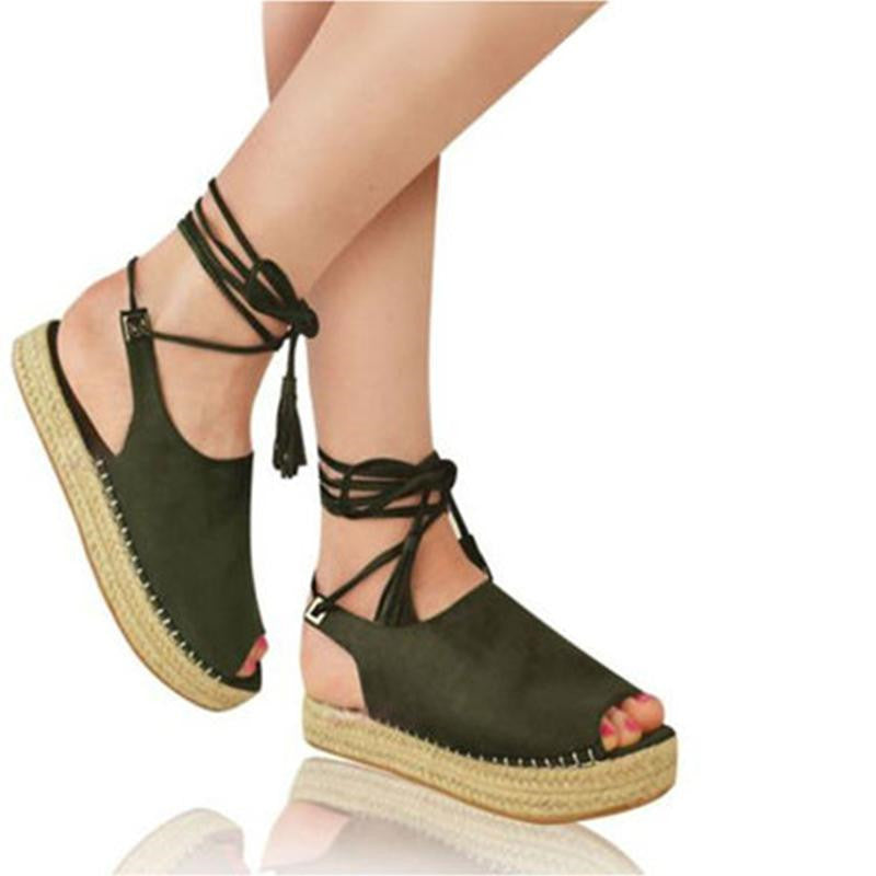 Dames élégantes espadrilles avec semelle en jute tressée et lacets Chic und Stil
