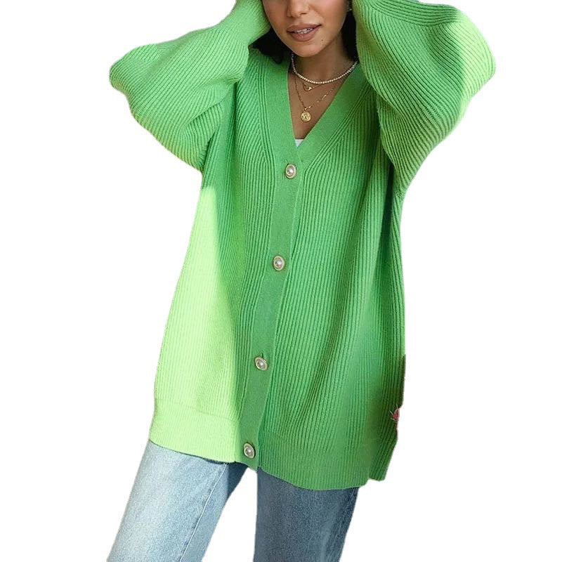 Cardigan en gros tricot pour femmes avec élégants boutons en perles Chic und Stil