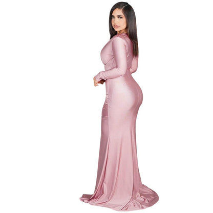 Robe de soirée chic et stylée pour dames à fente haute et volants