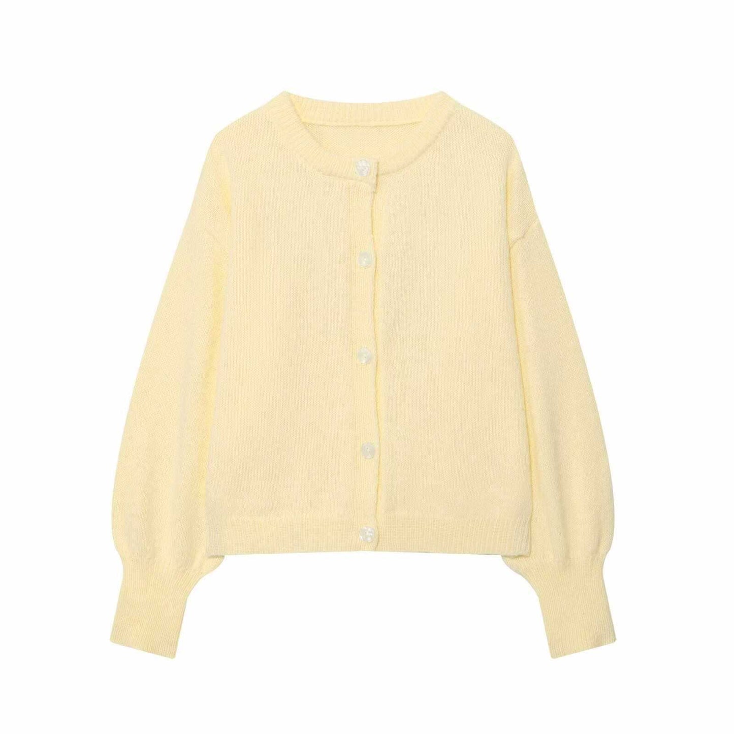 Damen weiche Strickjacke mit Knopfleiste und ballonförmigen Ärmeln Chic und Stil