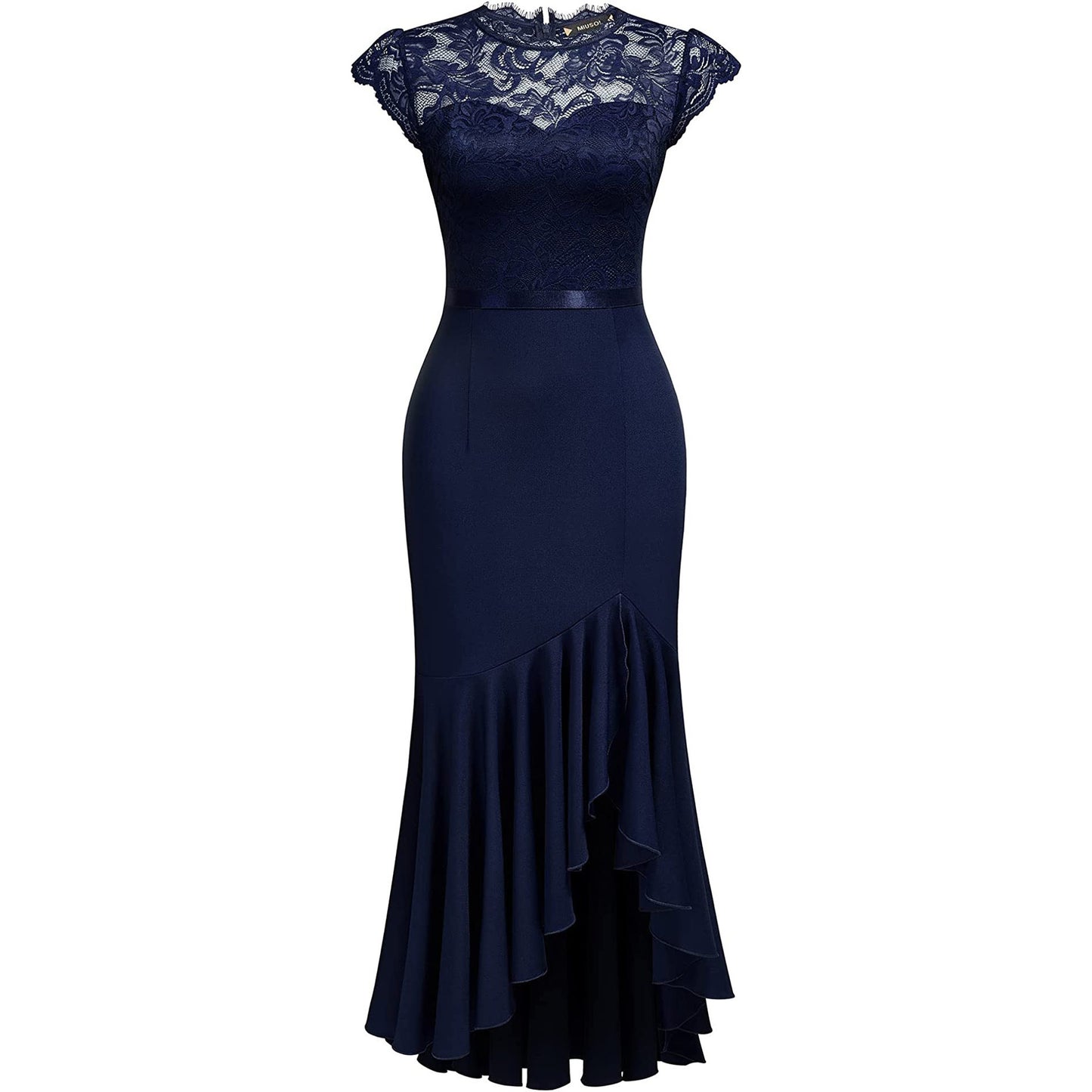 Dames Élégant Robe en Dentelle Ajusté et Évasé Chic und Stil
