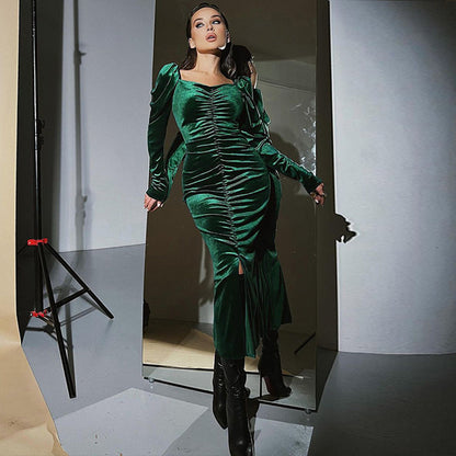 Robe midi femme avec manches ballons et design de taille élégant Chic und Stil