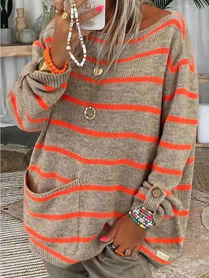 Pull en tricot surdimensionné pour femmes avec des rayures élégantes et des poches pratiques Chic und Stil