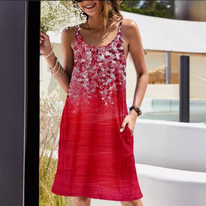 Robe d'été pour femme au design floral élégant avec des bretelles spaghetti confortables Chic und Stil