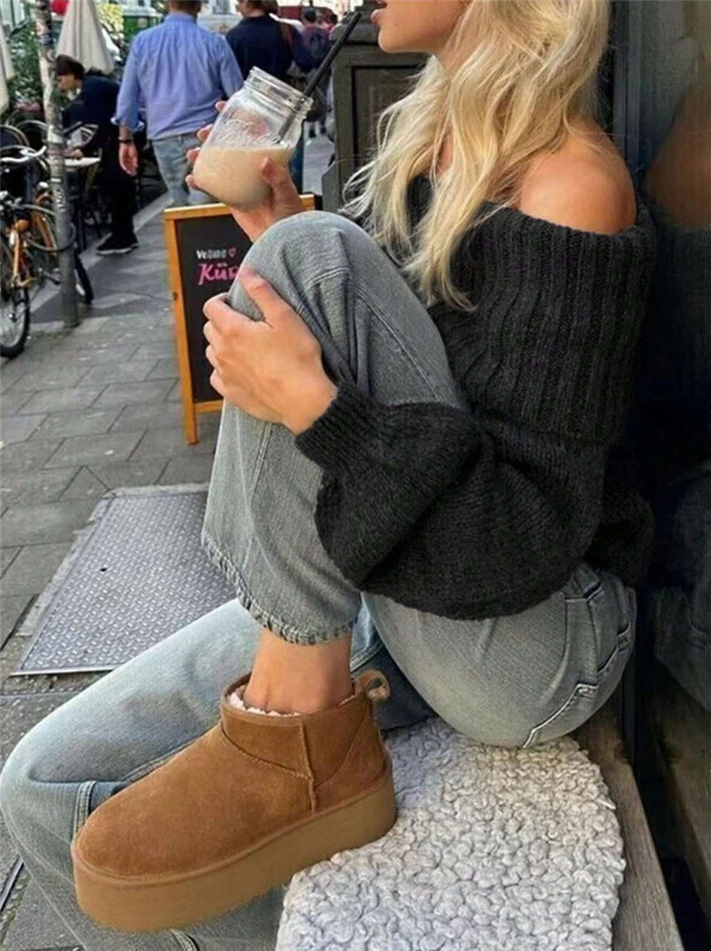 Dames Pull oversized avec col large et tricot côtelé Chic und Stil