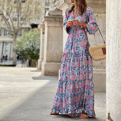 Robe maxi pour femmes avec motifs floraux et manches volumineuses Chic und Stil